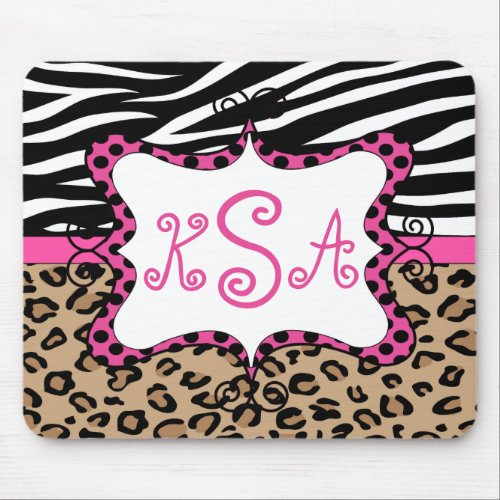 Zebra Leopard Print Personalized Monogram Mouse Pad