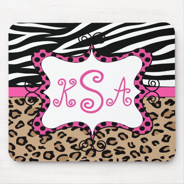 Zebra Leopard Print Personalized Monogram Mouse Pad (Front)