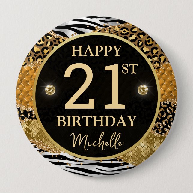 Zebra Leopard Safari Agate Birthday Badge Button (Front)