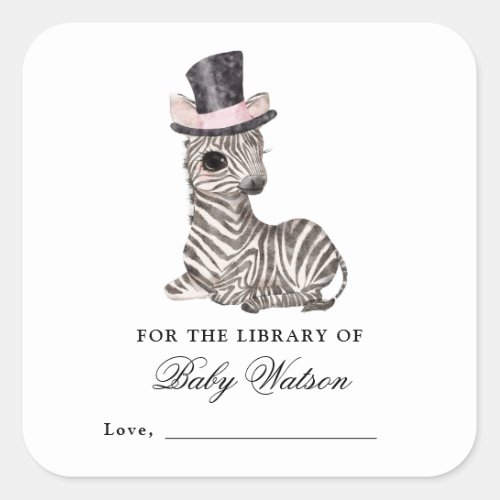 Zebra Library Book Baby Shower Square Sticker