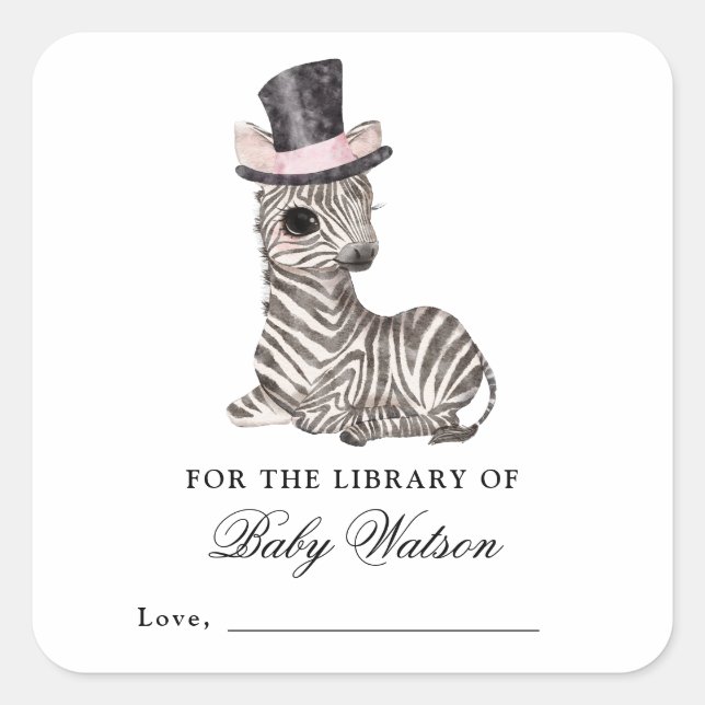 Zebra Library Book Baby Shower Square Sticker (Front)