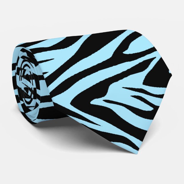 Zebra Light Blue and Black Neck Tie (Rolled)