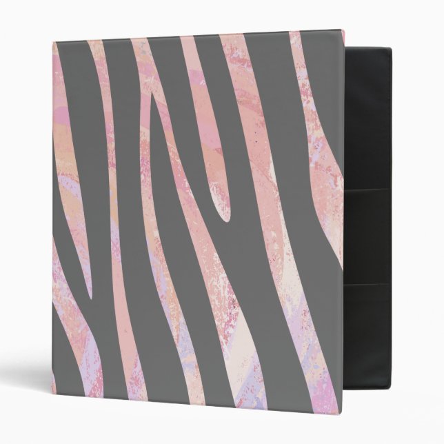 Zebra Light Gray and Pink Print 3 Ring Binder (Front/Inside)