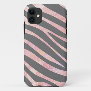 Zebra Light Gray and Pink Print iPhone 11 Case