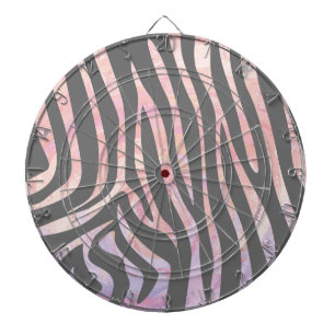 Zebra Light Gray and Pink Print Dartboard