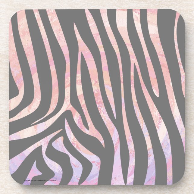 Zebra Light Gray and Pink Print Drink Coaster (Front)