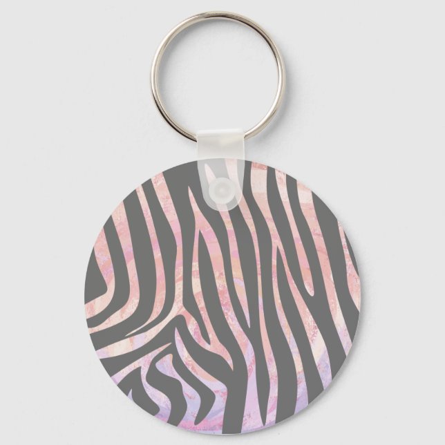 Zebra Light Gray and Pink Print Keychain (Front)