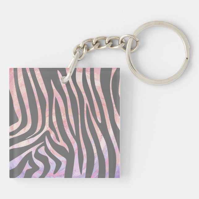 Zebra Light Gray and Pink Print Keychain (Back)