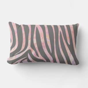 Zebra Light Gray and Pink Print Lumbar Pillow