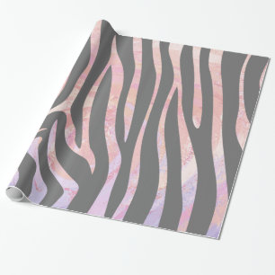 Zebra Light Gray and Pink Print Wrapping Paper