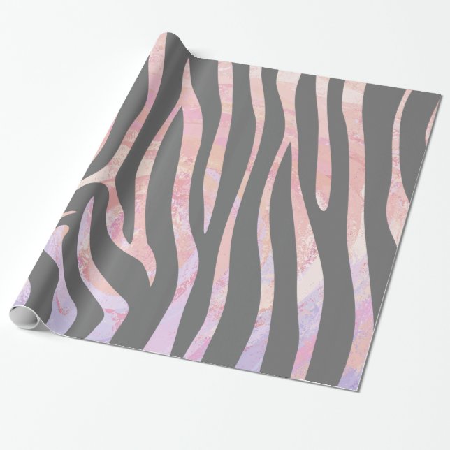 Zebra Light Gray and Pink Print Wrapping Paper (Unrolled)