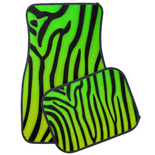 Zebra lime green and black stripes car mat