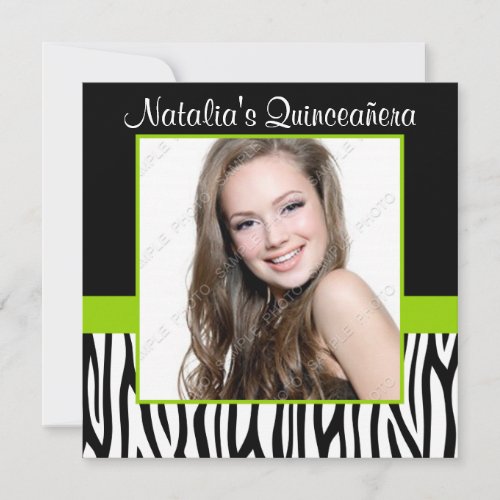 Zebra Lime Green Photo Quinceanera Invitations