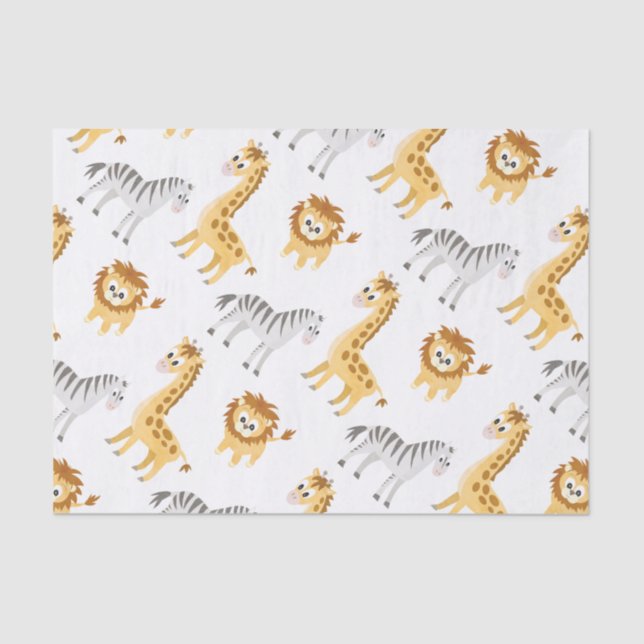 Zebra Lion and Giraffe Cute Baby Animals Tissue Paper (Front)