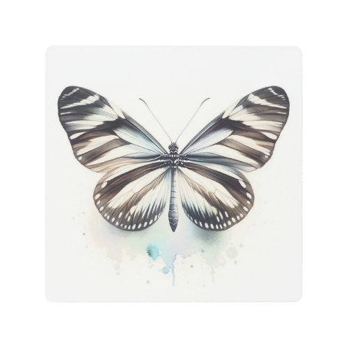 Zebra Longwing Butterfly AREF281 _ Watercolor Metal Print