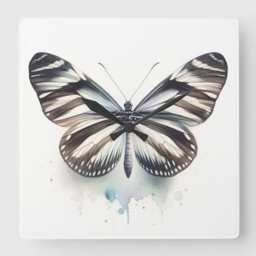 Zebra Longwing Butterfly AREF281 _ Watercolor Square Wall Clock