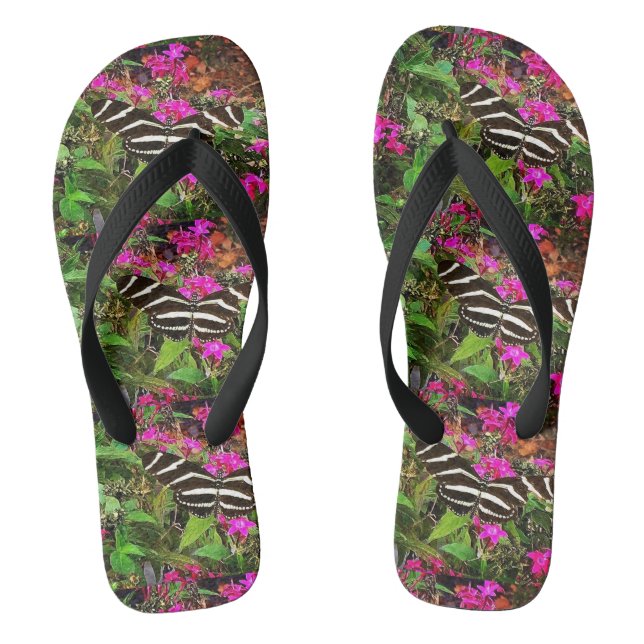 Zebra Longwing Butterfly  Flip Flops (Footbed)