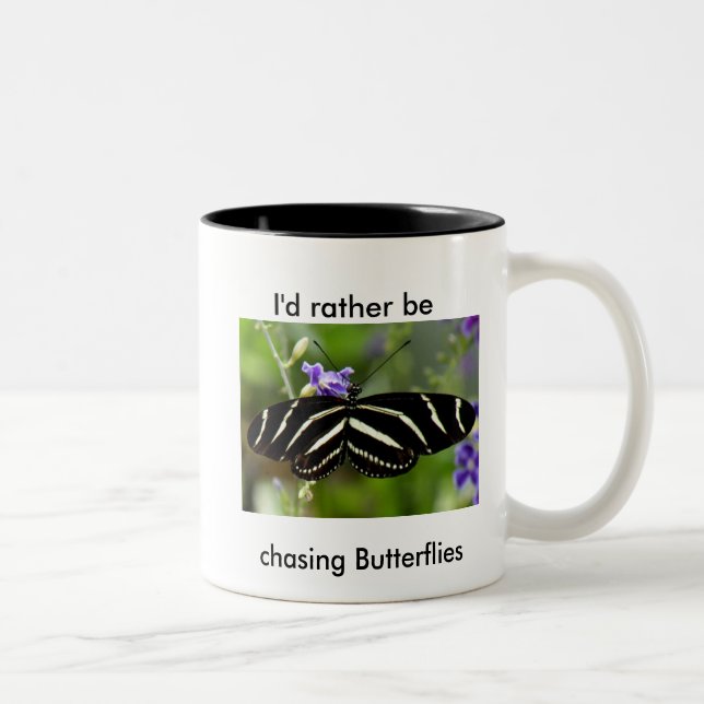 Zebra Longwing Butterfly Mug. Two-Tone Coffee Mug (Right)