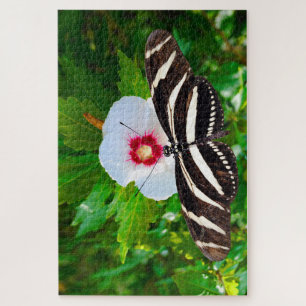 Zebra longwing butterfly on a Hibiscus Red Heart Jigsaw Puzzle