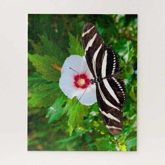 Zebra longwing butterfly on a Hibiscus Red Heart Jigsaw Puzzle (Vertical)