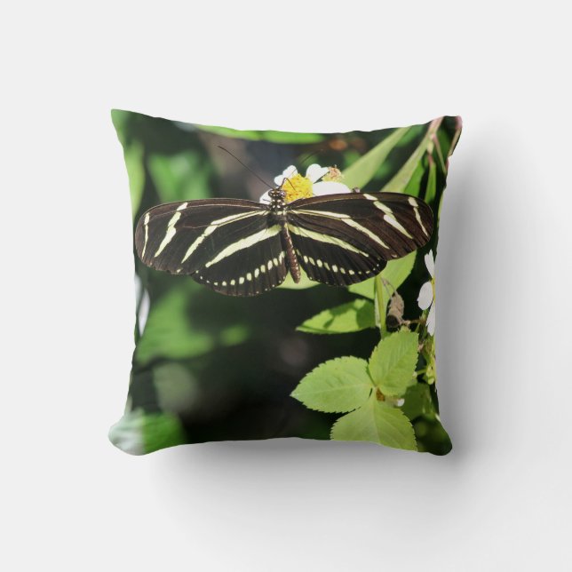 Zebra Longwing Butterfly Throw Pillow (Front)