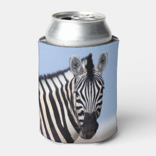 Zebra looking at you with blue sky photo can cooler