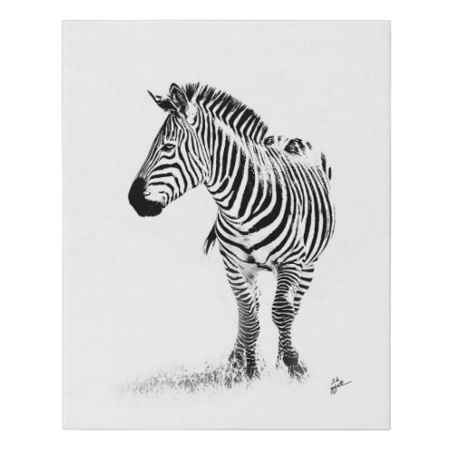 Zebra Looking To Side Black and White Fine Art Faux Canvas Print