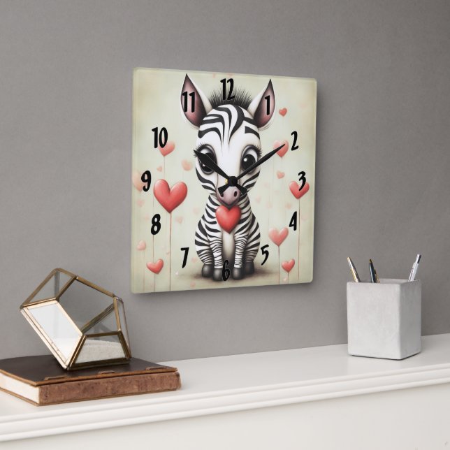 Zebra Love 1 Square Wall Clock (Office)