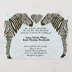 Zebra Love Blue Damask Style Wedding Invitation