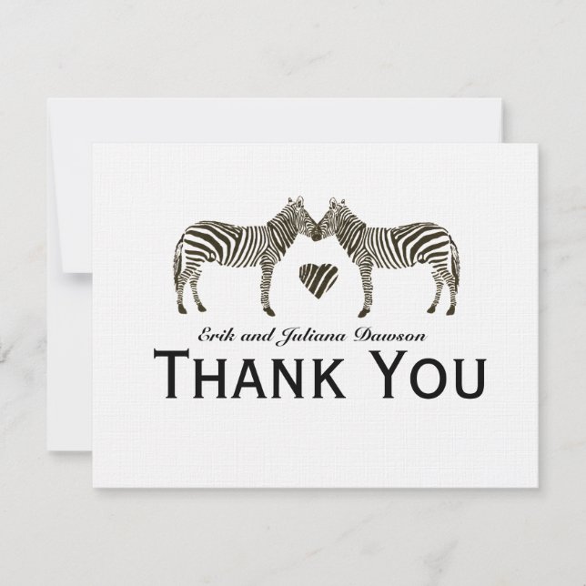 Zebra Love Personalized Thank You Note Invitation (Front)
