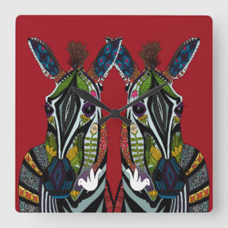 zebra love red square wall clock