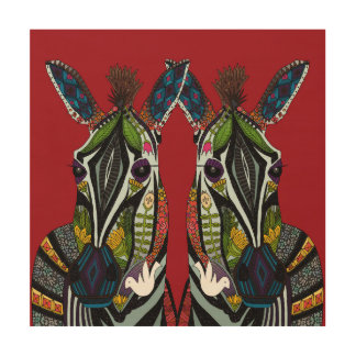 zebra love red wood wall art