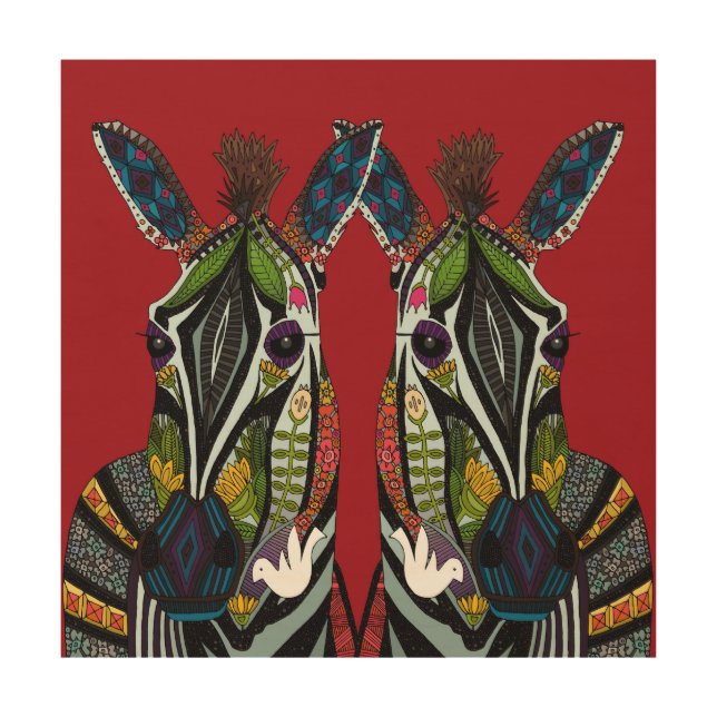 zebra love red wood wall art (Front)