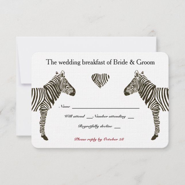 Zebra Love Wedding Breakfast RSVP Card (Front)