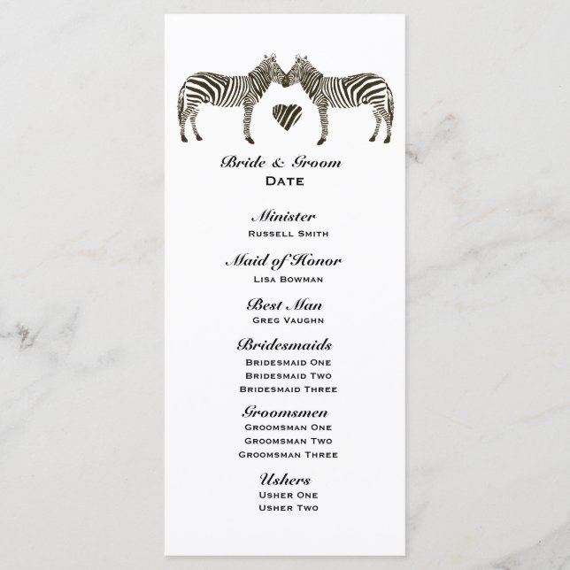 Zebra Love Wedding Program (Front)