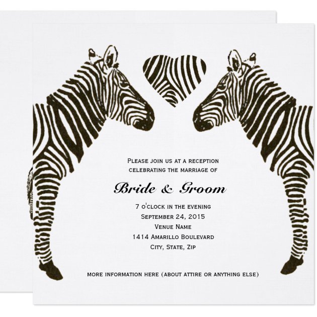 Zebra Love Wedding Reception Invitation