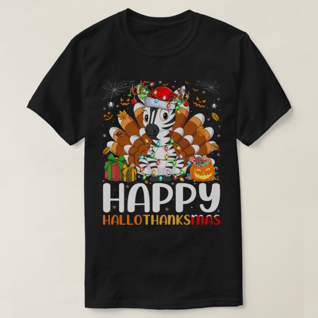 Zebra Lover Halloween Christmas Happy Hallothanksm T-Shirt (Design Front)