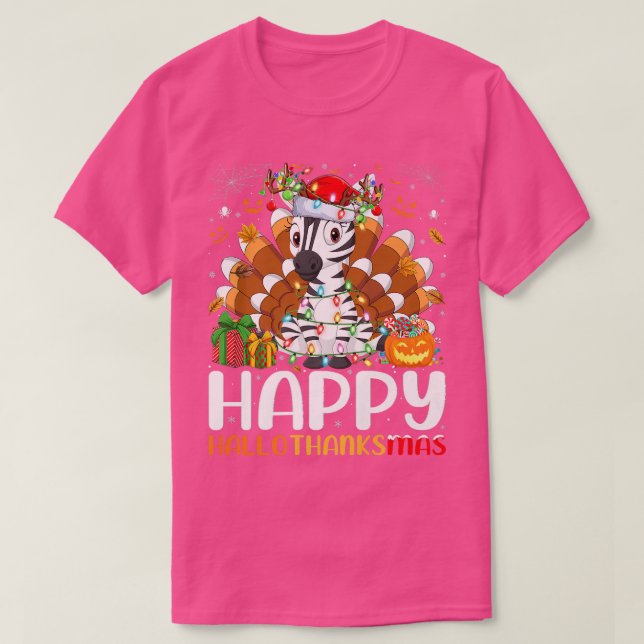 Zebra Lover Halloween Christmas Happy Hallothanksm T-Shirt (Design Front)