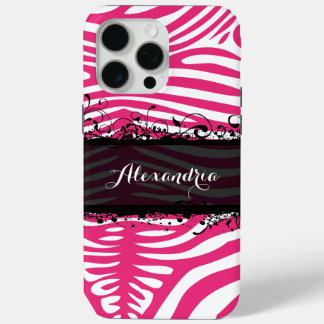 Zebra Lovers Pattern Pink and Black iPhone 15 Pro Max Case
