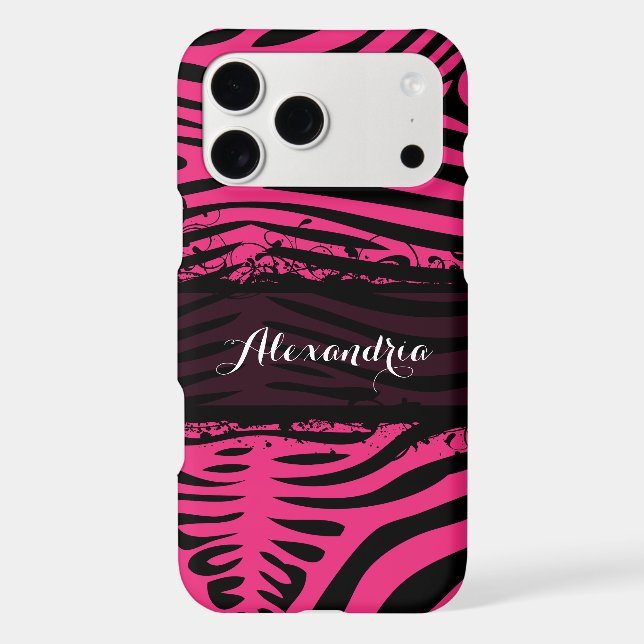 Zebra Lovers Pattern Pink and Black Case-Mate iPhone Case (Back)