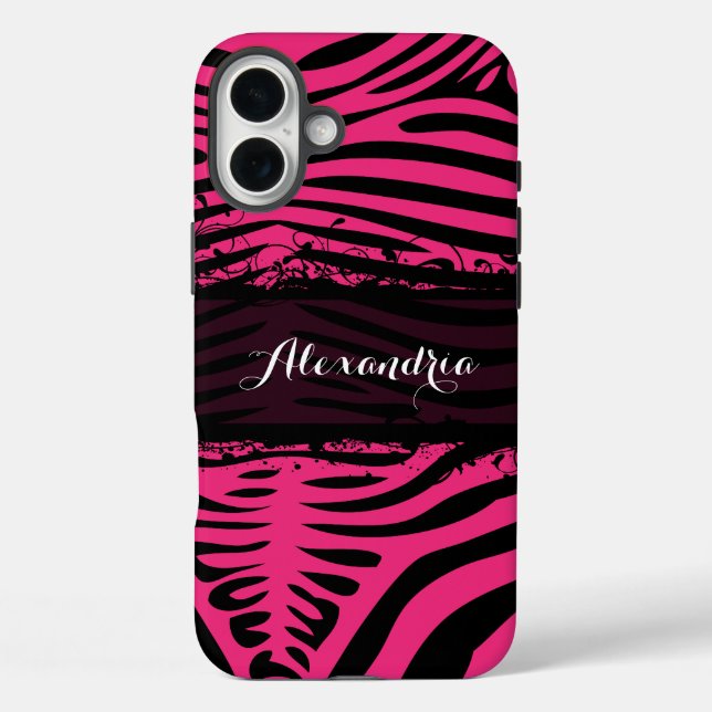Zebra Lovers Pattern Pink and Black Case-Mate iPhone Case (Back)