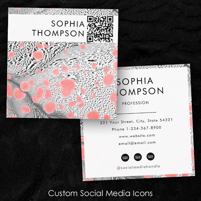 Zebra Marble Abstract QR Code Social Media Square Business Card (Zebra Marble Abstract QR Code Social Media Square Business Card)