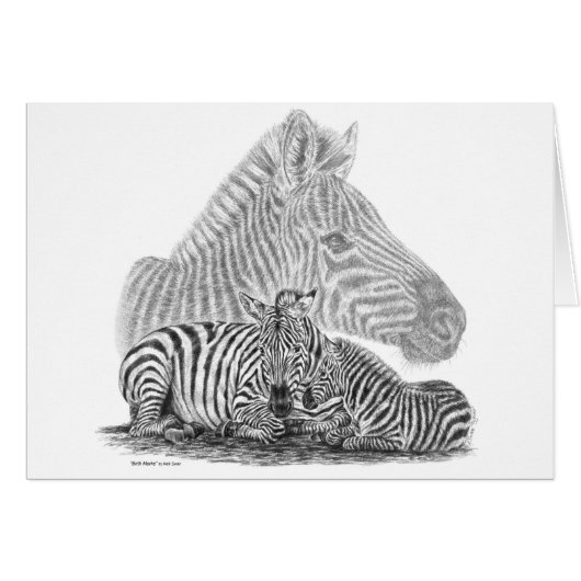 Zebra Mare and Foal Pencil Drawing by Kelli Swan Cards (Front Horizontal)