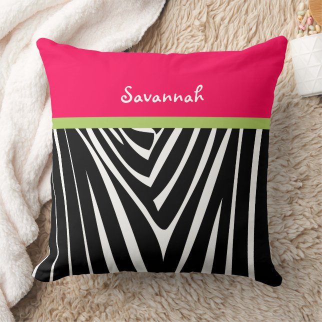 Zebra Melon Hot Pink Personalize Stylish Throw Pillow (Blanket)