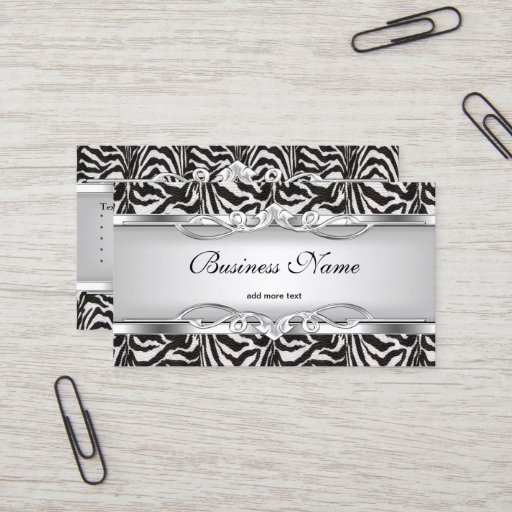 Customizable Zebra Metal Chrome Look Elegant Black White Silver Business Cards
