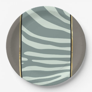 Zebra mint green, black and cream print paper plates