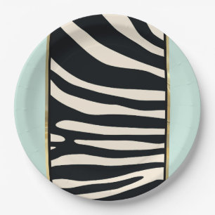 Zebra mint green, black and cream print paper plates