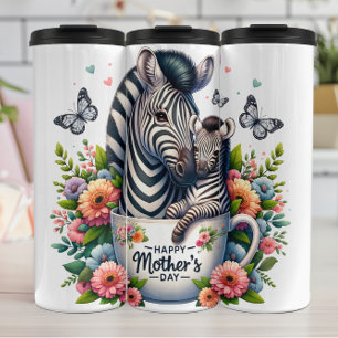 Zebra Mom: Foal, Flowers, Mother's Day Thermal Tumbler