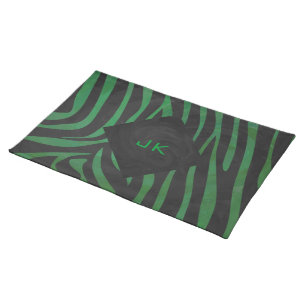 Zebra Monogram Black and Green Print Cloth Placemat