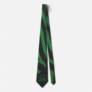 Zebra Monogram Black and Green Print Tie